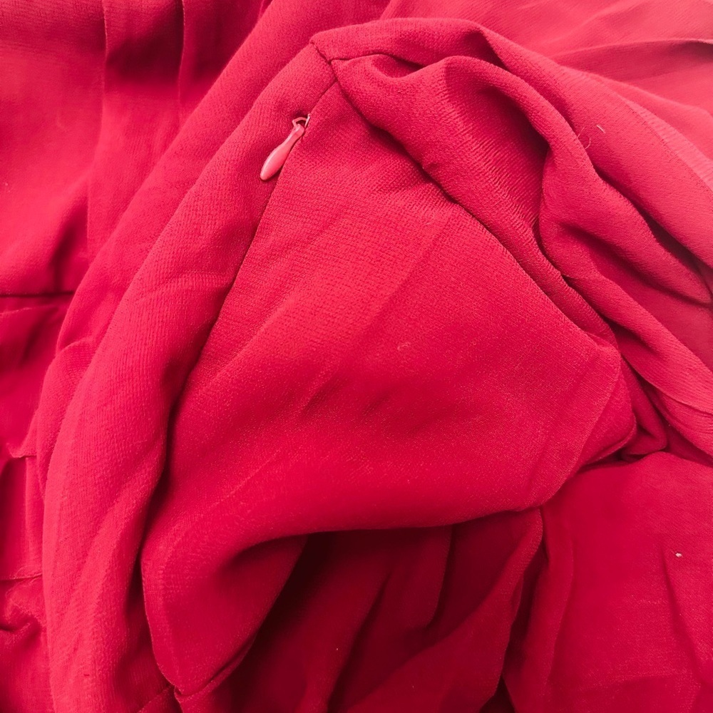 PrettyLittleThing Red Chiffon Ruched Bodycon Long Sleeve Dress  NWT Womens 10 - Picture 3 of 10